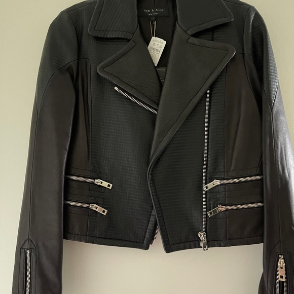 Authentic NWT Rag & Bone Hudson mixed leather jacket size Small with tag - Picture 3 of 10